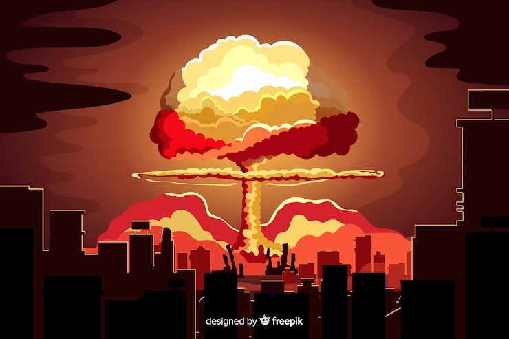 Free Vector flat nuclear bomb in a city