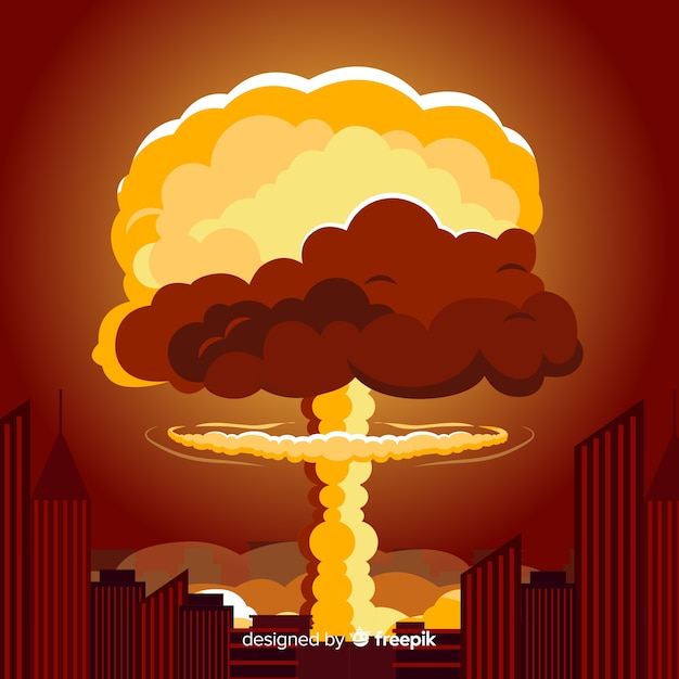 Free vector flat nuclear bomb in a city