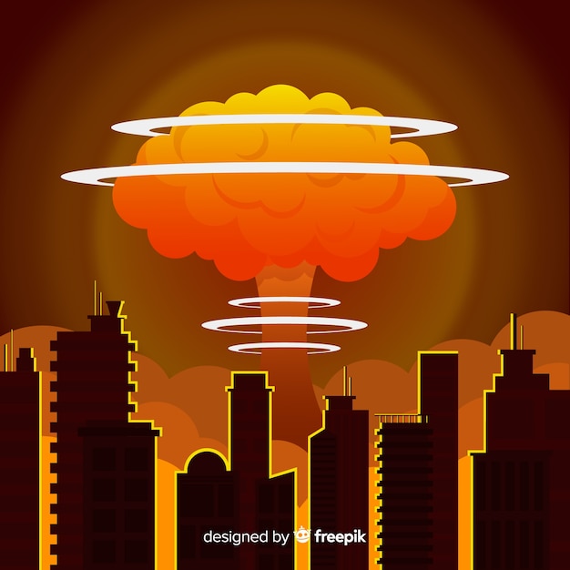 Free vector flat nuclear bomb in a city