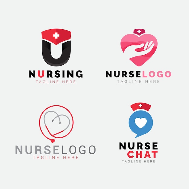 Flat nurse logo template collection