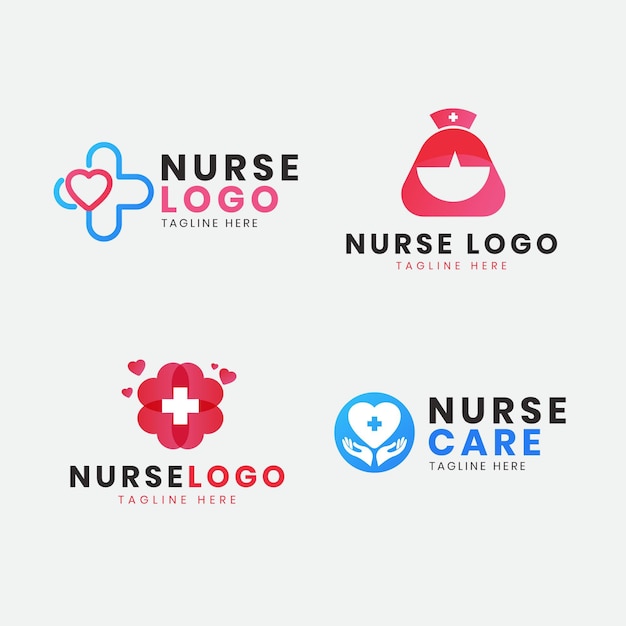 Плоская коллекция шаблонов логотипа медсестры