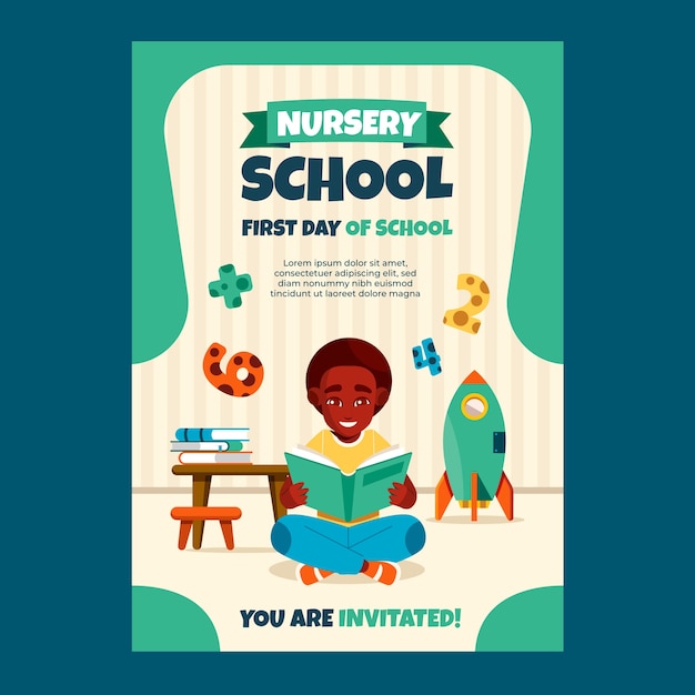 Flat nursery school invitation template