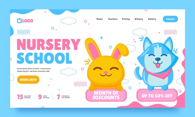 Flat nursery school landing page template