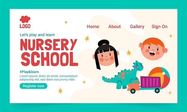 Free vector flat nursery school landing page template