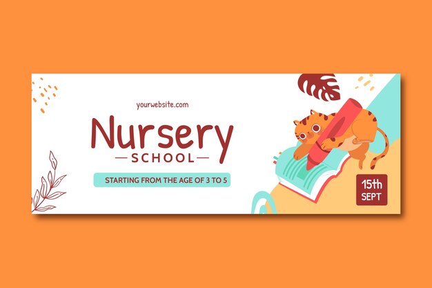 Flat nursery school social media cover template