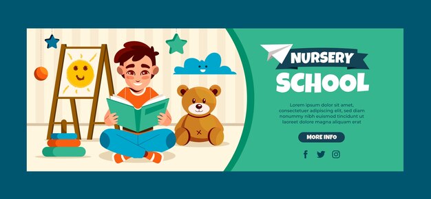Free vector flat nursery school social media cover template
