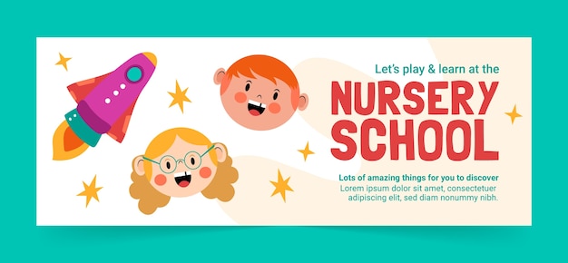 Free vector flat nursery school social media cover template