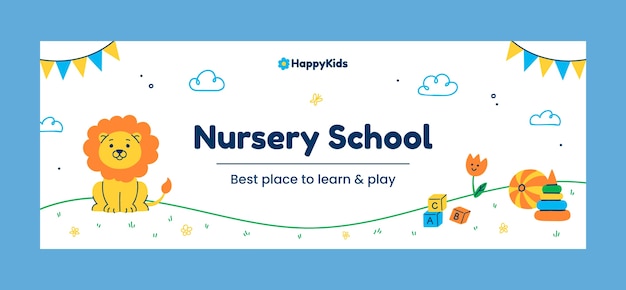 Free vector flat nursery school social media cover template