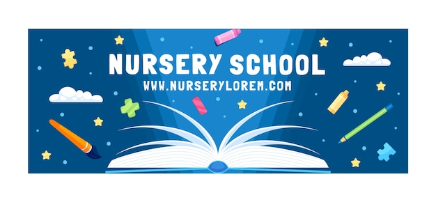 Flat nursery school social media cover template