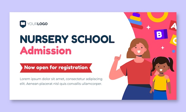 Flat nursery school social media promo template