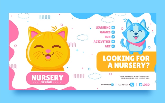 Flat nursery school social media promo template