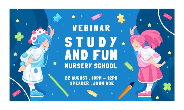 Free vector flat nursery school webinar template