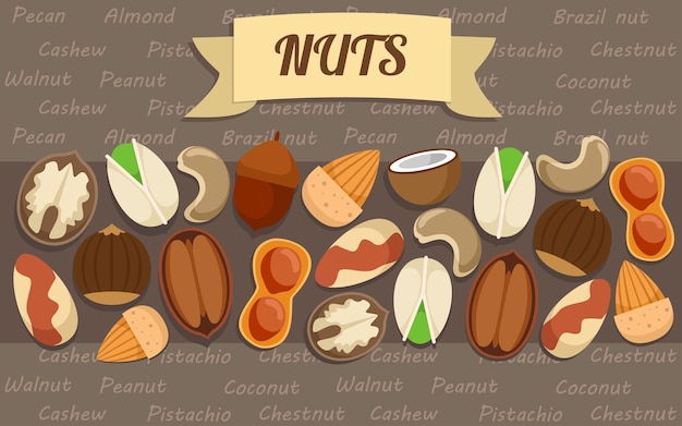 Flat nuts elements collection Free Vector