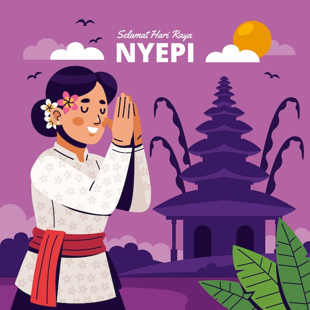 Vettore gratuito illustrazione di celebrazione piatto nyepi