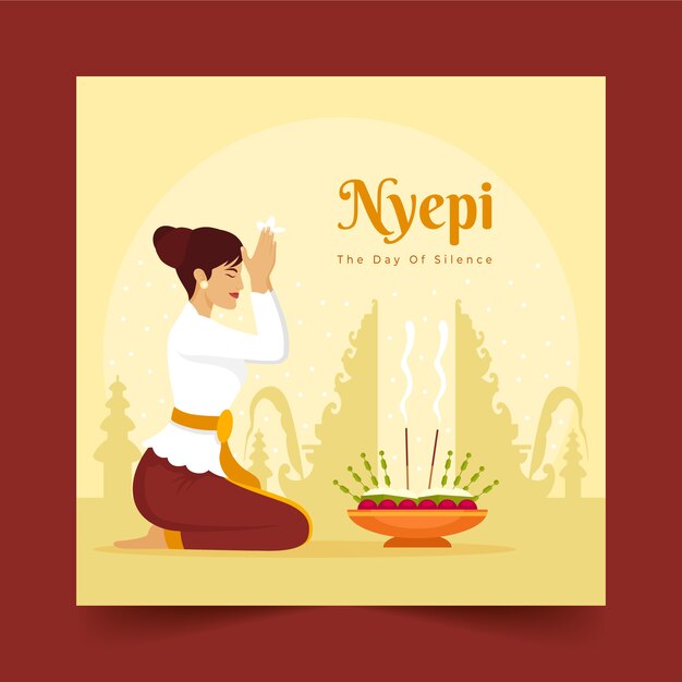 Flat nyepi greeting card template