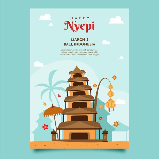 Flat nyepi greeting card template