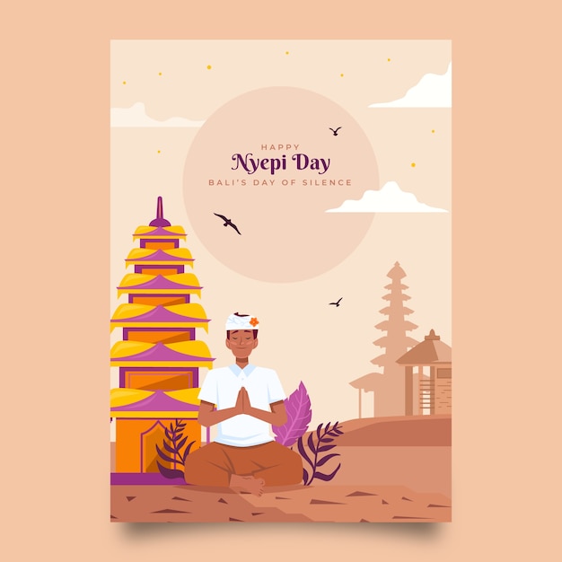 Free vector flat nyepi greeting card template