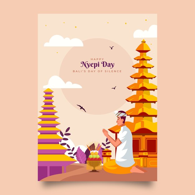 Free vector flat nyepi greeting card template