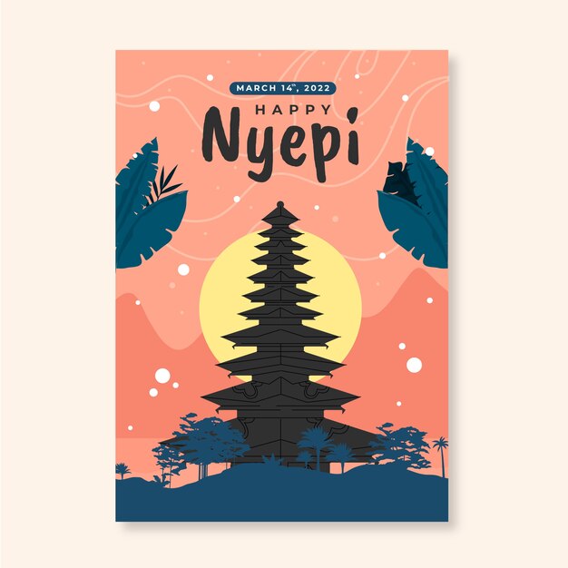 Flat nyepi greeting card template