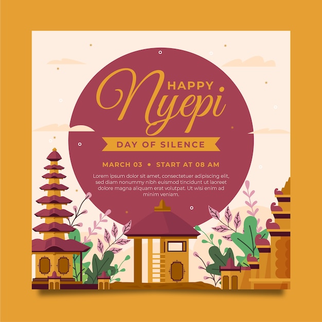 Modello di biglietto di auguri nyepi piatto