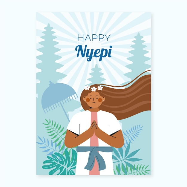 Modello di biglietto di auguri nyepi piatto