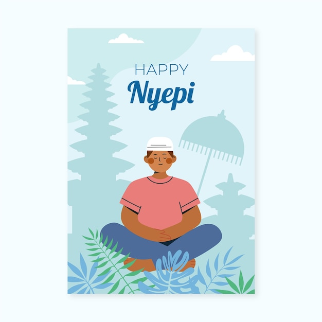 Vettore gratuito modello di biglietto di auguri nyepi piatto