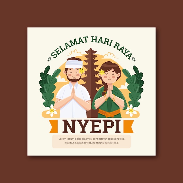 Flat nyepi greeting card template