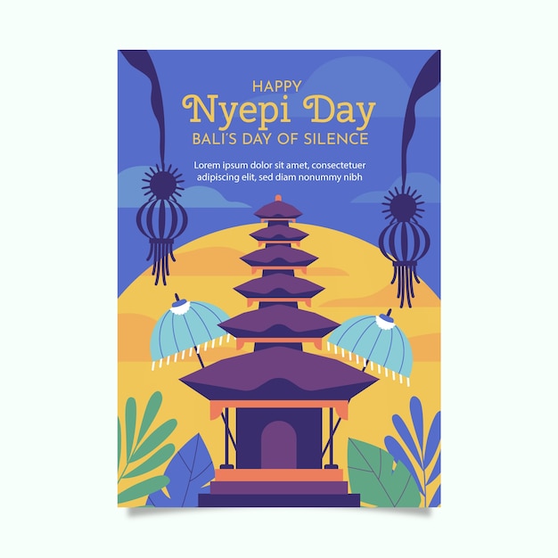 Flat nyepi greeting card template