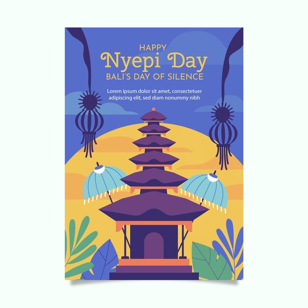 Flat nyepi greeting card template