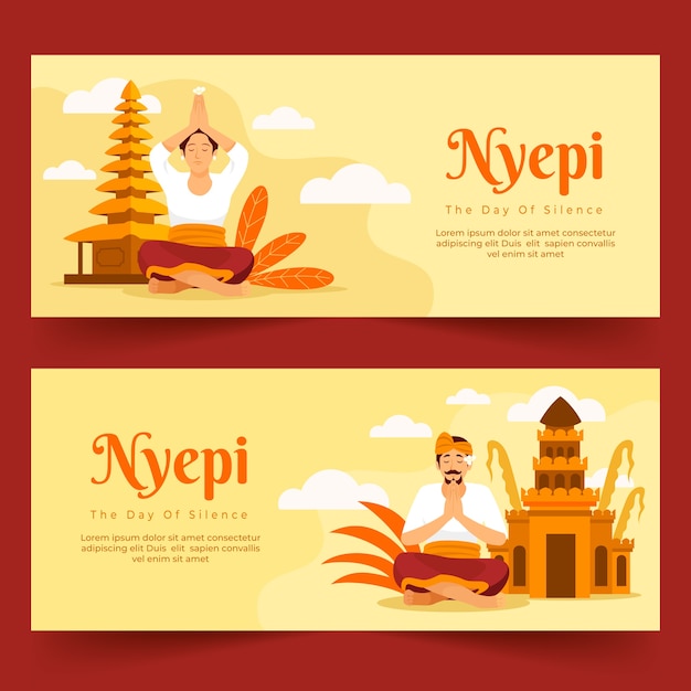 Set di banner orizzontali nyepi piatti