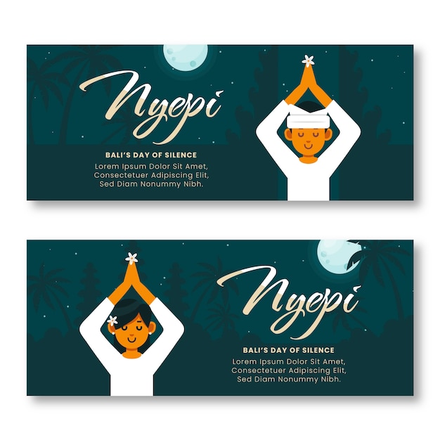 Flat nyepi horizontal banners set