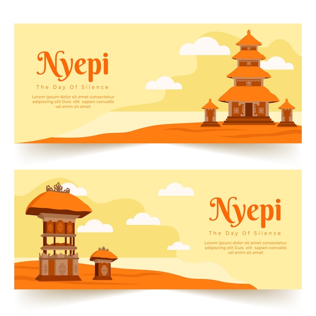 Set di banner orizzontali nyepi piatti