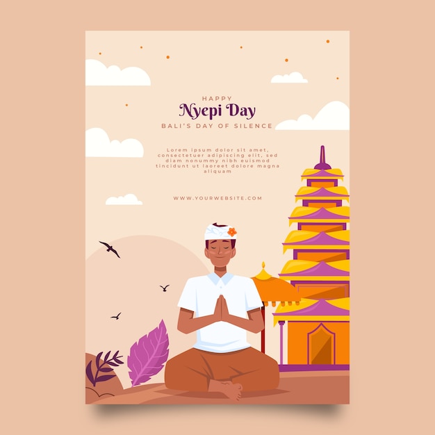 Free vector flat nyepi vertical poster template