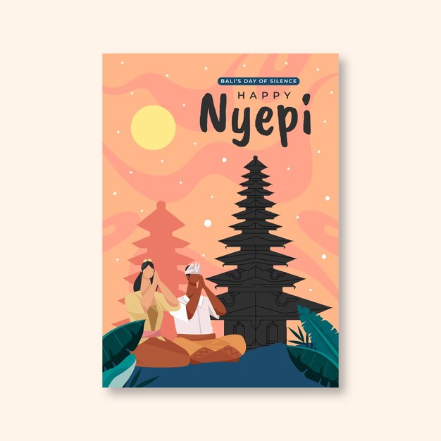 Flat nyepi vertical poster template