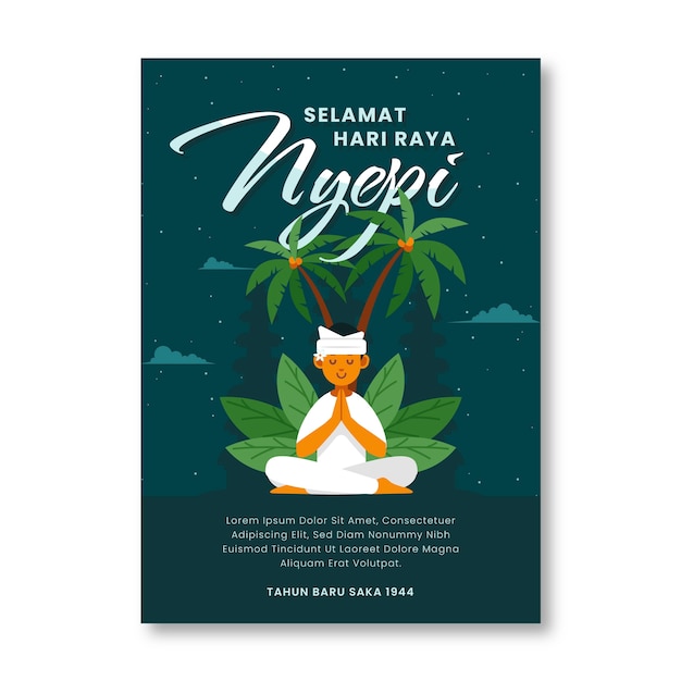 Free vector flat nyepi vertical poster template