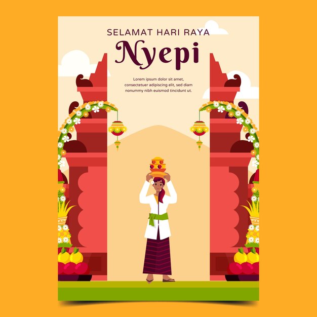 Free vector flat nyepi vertical poster template
