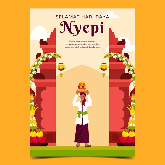 Modello di poster verticale piatto nyepi