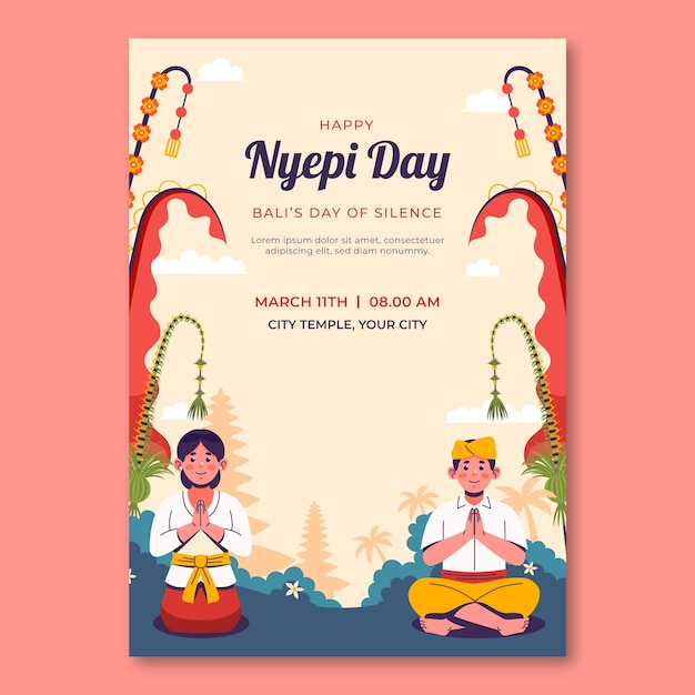 無料ベクター フラット nyepi 垂直ポスターテンプレート.