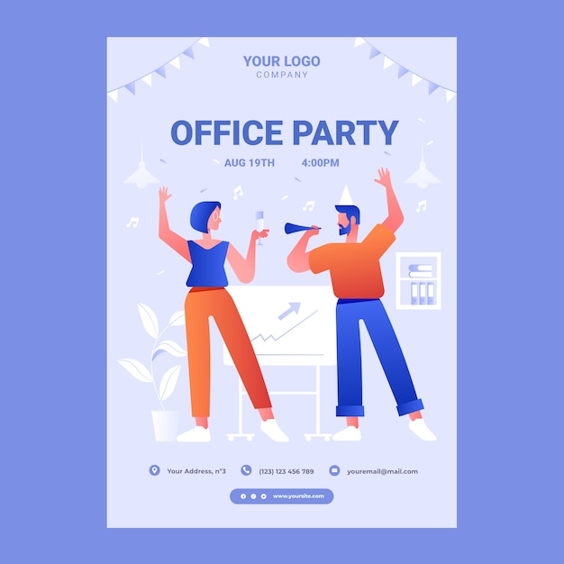 Flat office party poster