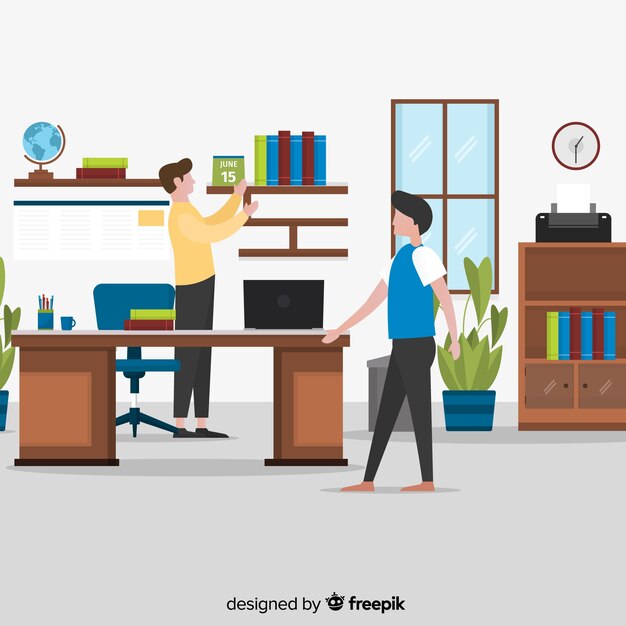 Flat office scene background