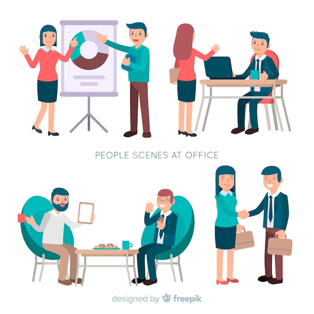 Free vector flat office scene set