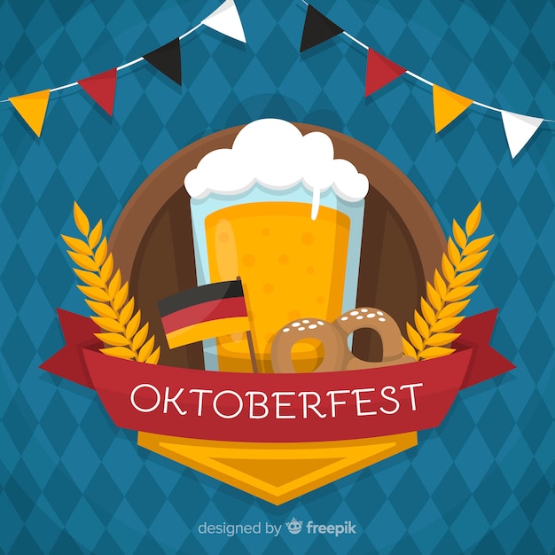 Flat oktoberfest background with a beer mug