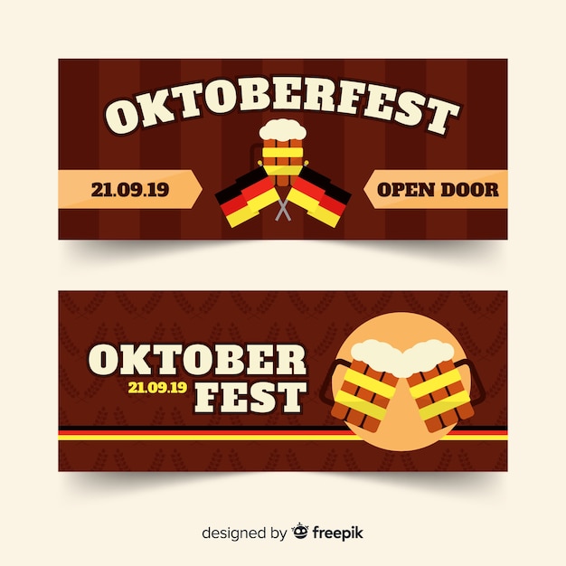 Vettore gratuito banner piatto oktoberfest con bozze di birra