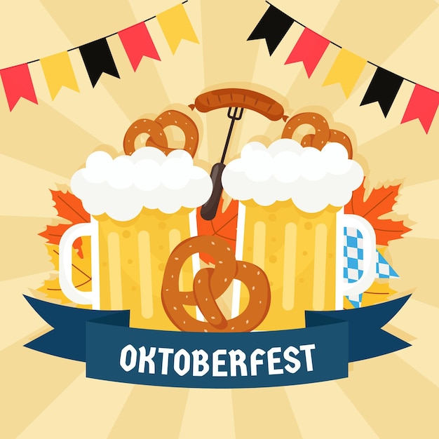 Vettore gratuito concetto di festival piatto più oktoberfest