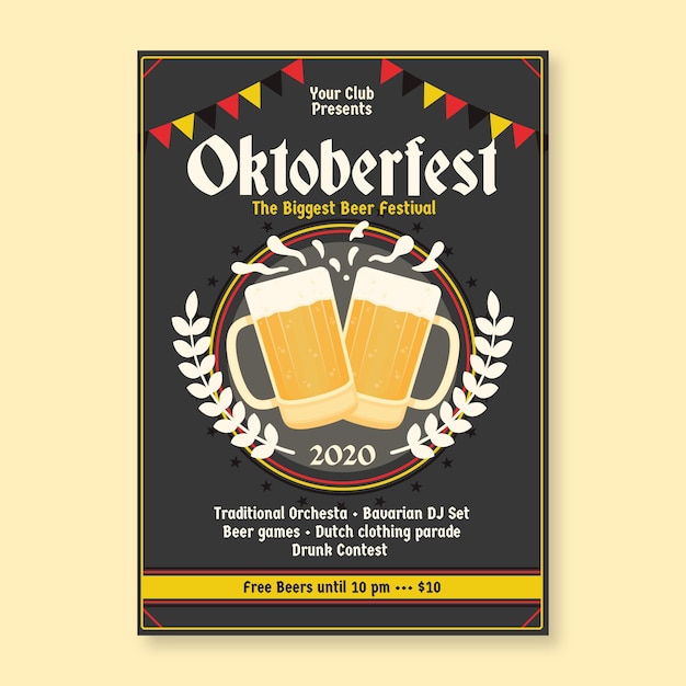 Плоский плакат фестиваля Октоберфест
