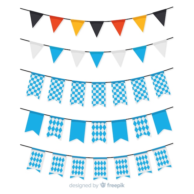 Flat oktoberfest garland collection with blue shapes