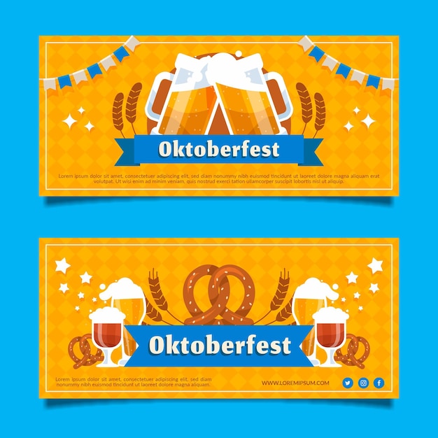 Flat oktoberfest horizontal banners set