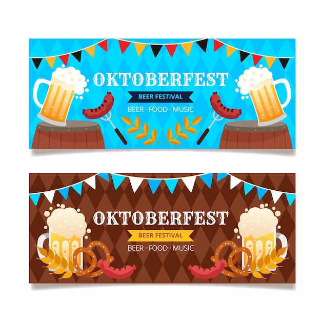 flat oktoberfest horizontal banners set