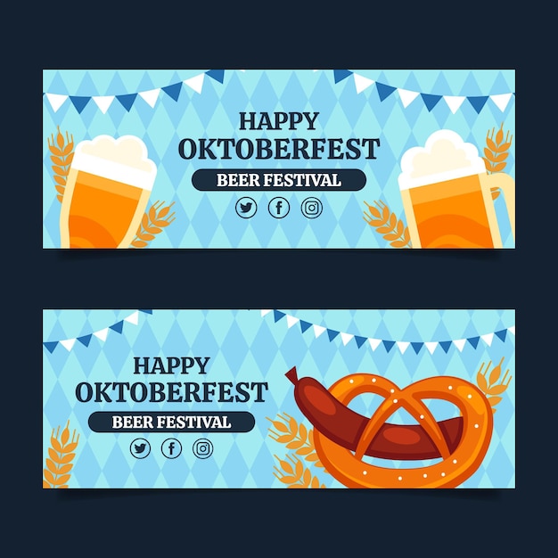 Vettore gratuito set di banner orizzontali piatti oktoberfest