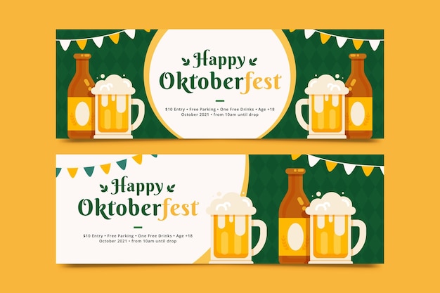 Flat oktoberfest horizontal banners set